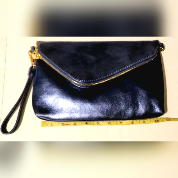 Metallic Blue Bella Fold Over Envelope Clutch purse - Picture 4 of 6